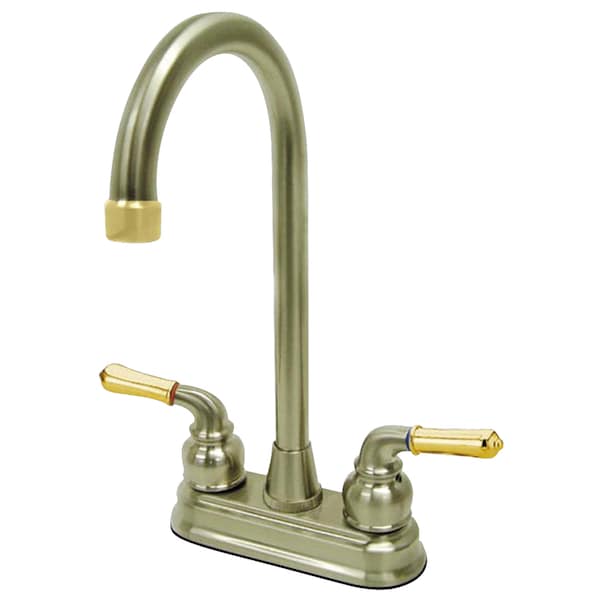 Two-Handle, 4" Centerset Bar Fct, Brushed Nickel/Polished Brass